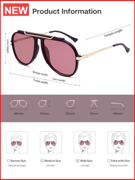 Retro Oversized 70s 90s Aviator Sunglasses Trendy Vintage Square UV400 main image 4